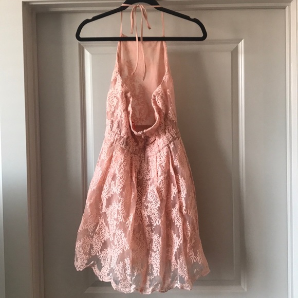 EUC Pink Lace Fit and Flare Halter High Neck Dress - Picture 3 of 4
